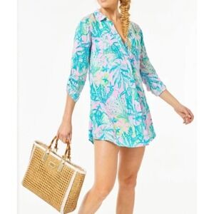 Lilly Pulitzer Natalie Cover-up Tunic Mandevilla Baby Hip Nautica Pink Blue M